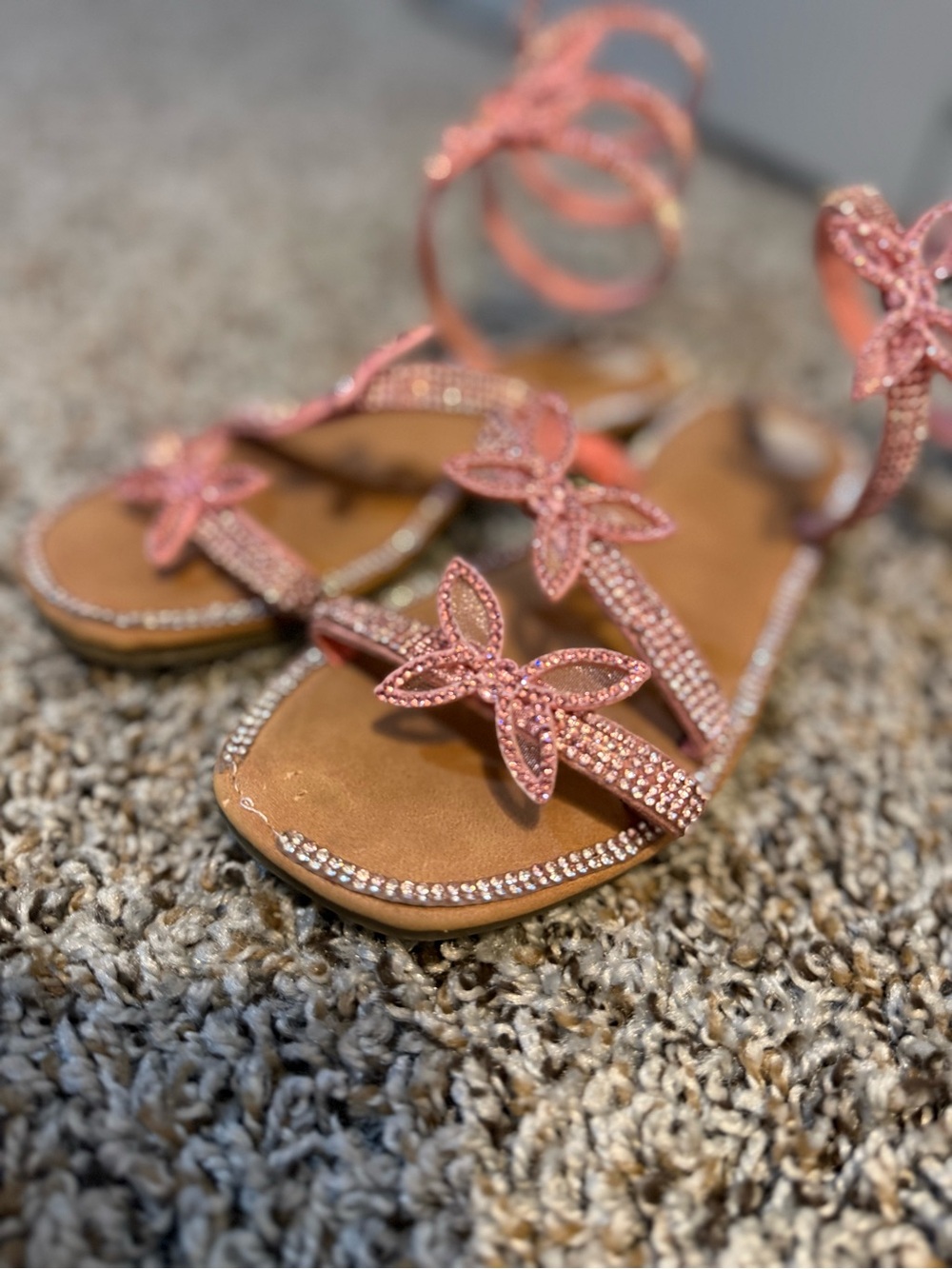 Beaded Pink Floral Gladiator Sandals - Picture 4 of 5